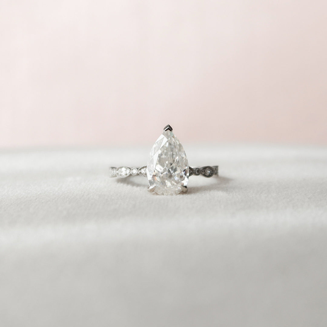 2.50CT Pear Cut Vintage Pave Moissanite Diamond Engagement Ring For Women