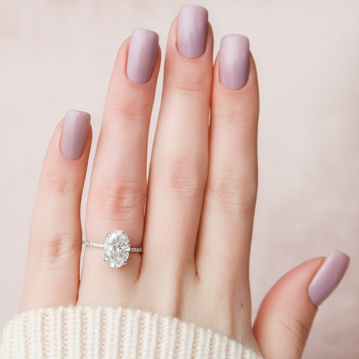 3.0CT Oval Cut Pave Moissanite Diamond Hidden Halo Engagement Ring