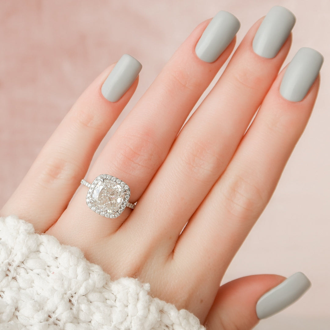 4.0CT Cushion Cut Halo Moissanite Diamond Pave Engagement Ring