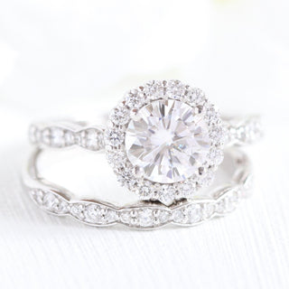 Round Cut Moissanite Ring With Halo Diamond Band