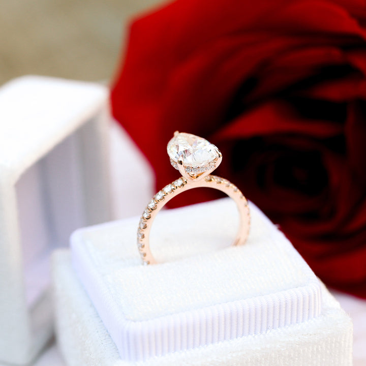 2.25CT Pear Cut Moissanite Petite Pave Diamond Engagement Ring