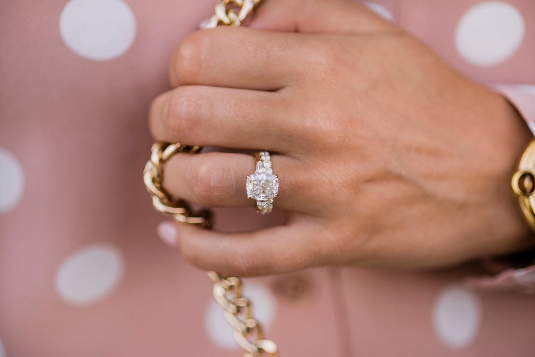 4.20CT Elongated Cushion Cut Three Stone Moissanite Diamond Engagement Ring