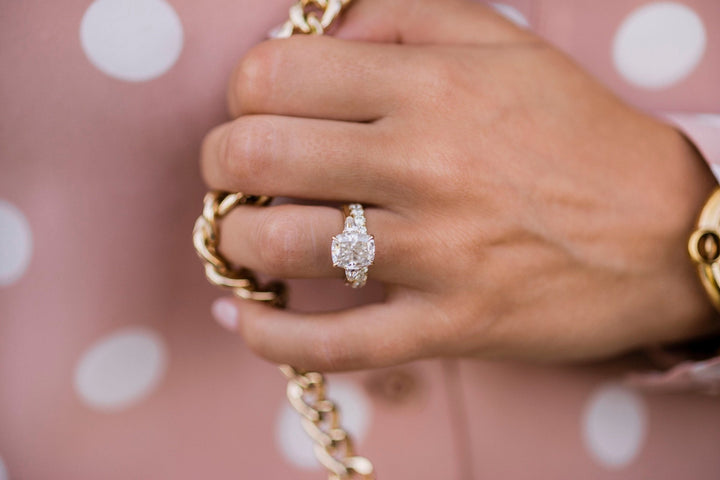 4.20CT Elongated Cushion Cut Three Stone Moissanite Diamond Engagement Ring