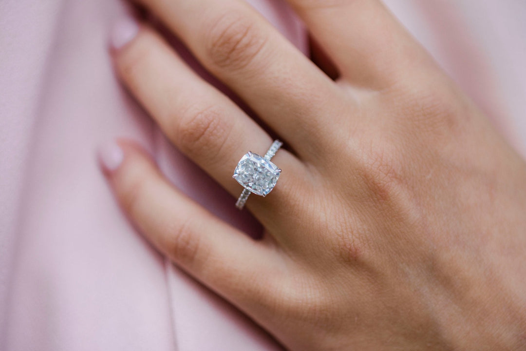 3.15 CT Cushion cut Hidden Halo Moissanite Engagement Ring