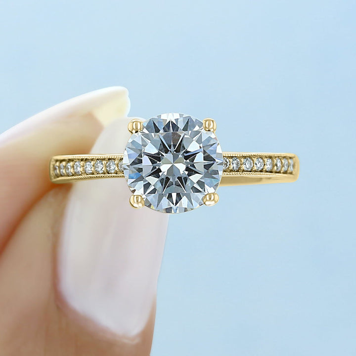 2.0CT Round Cut Vintage Style Moissanite Engagement Ring