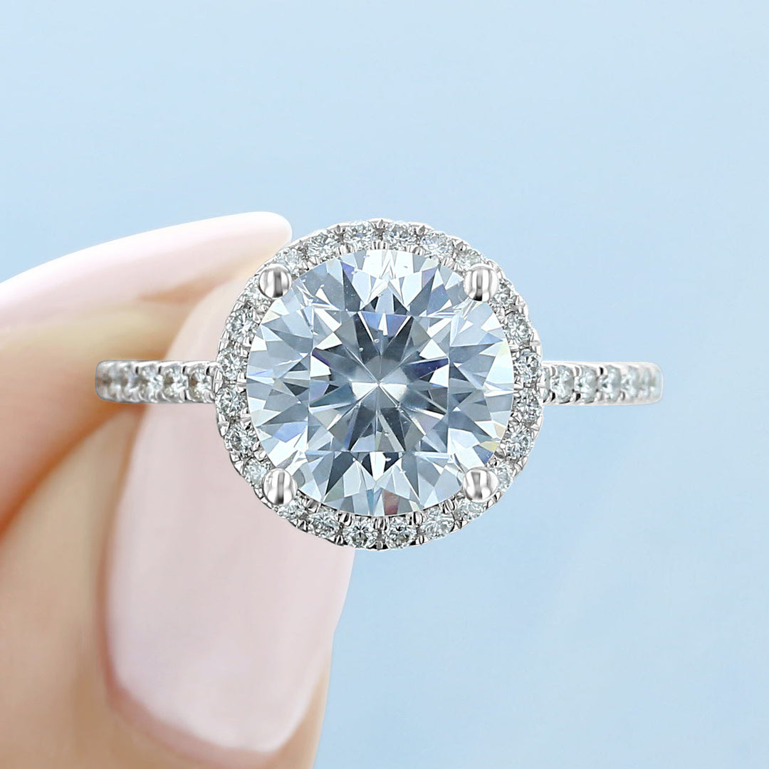 3.50 ct Round Halo Micro-Prong Moissanite Engagement Ring