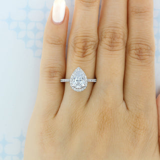 1.93 ct  Pear cut Halo  Moissanite solitaire  Engagement Ring