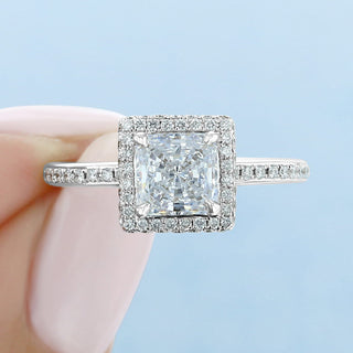 1.5 ct  Princess cut Halo  Moissanite solitaire  Engagement Ring