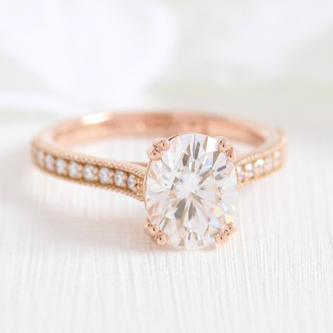 2.0ct Oval Moissanite Channel Set Engagement Ring with Matching Wedding Band