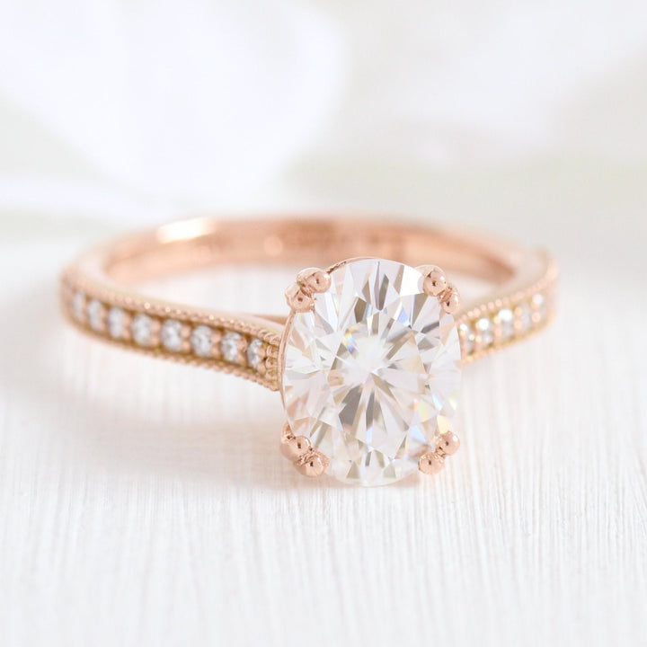 2.0ct Oval Moissanite Channel Set Engagement Ring with Matching Wedding Band