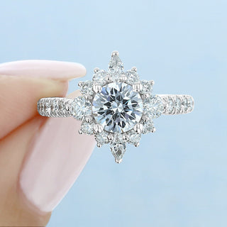 1.0 ct  Round  cut Gabriel Halo   Moissanite solitaire  Engagement Ring
