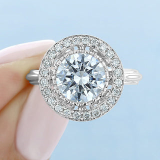 2.0 ct  Round  cut round  Halo   Moissanite solitaire  Engagement Ring