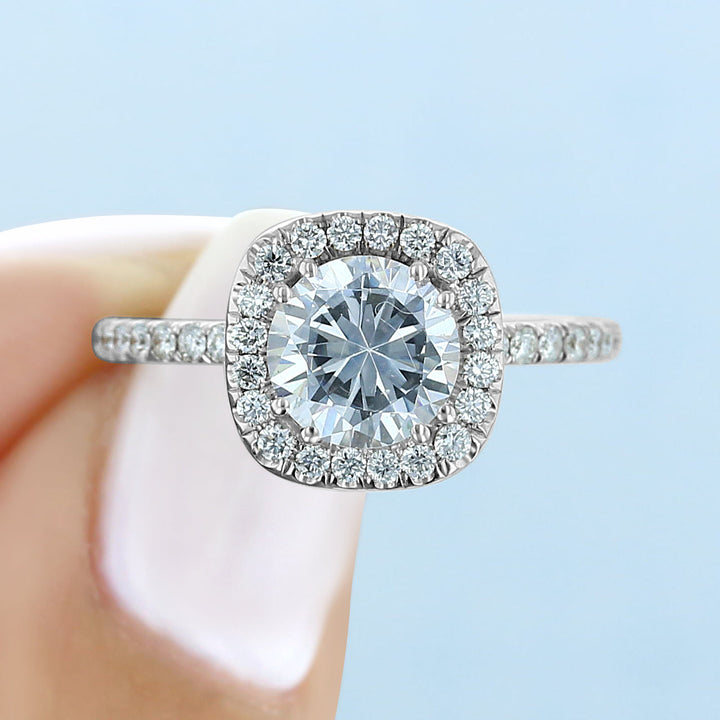 1.0 ct  Round cut Halo Moissanite Engagement Ring
