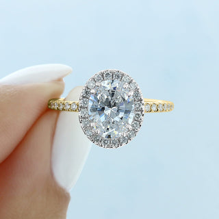 1.93CT Oval Cut Halo Moissanite Engagement Ring in 18K Yellow Gold