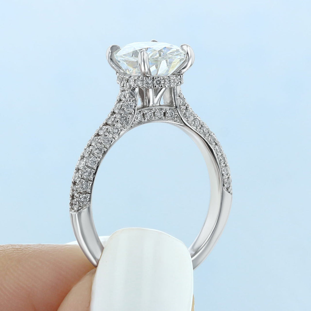 1.93CT Oval Hidden Halo Triple Pave Setting Moissanite Engagement Ring