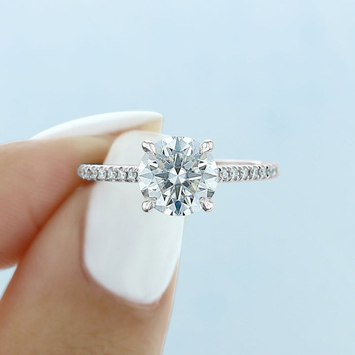 1.5CT Round Cut Hidden Halo Moissanite Diamond Engagement Ring