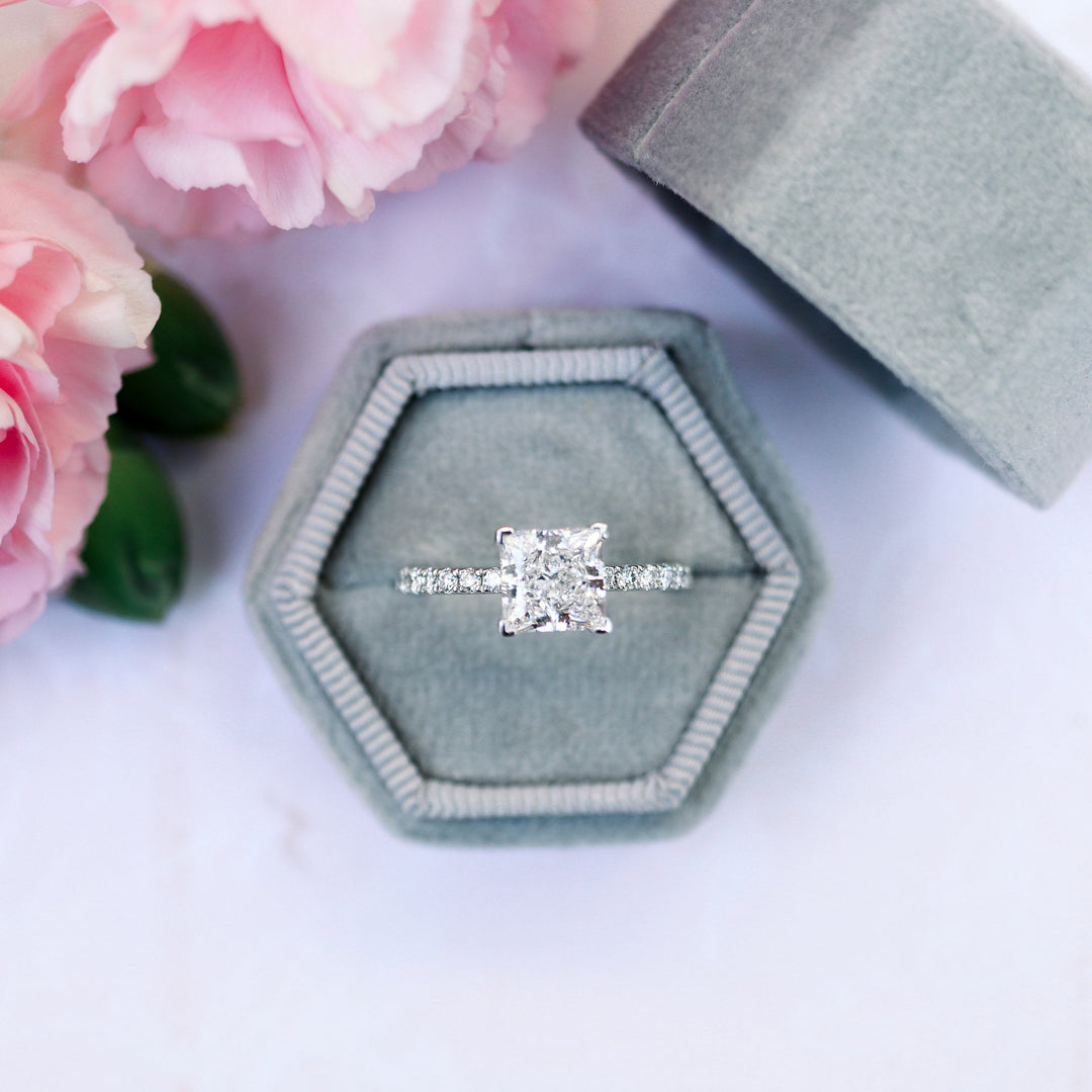 1.50CT Princess Cut Moissanite Classic Pave Diamond Engagement Ring