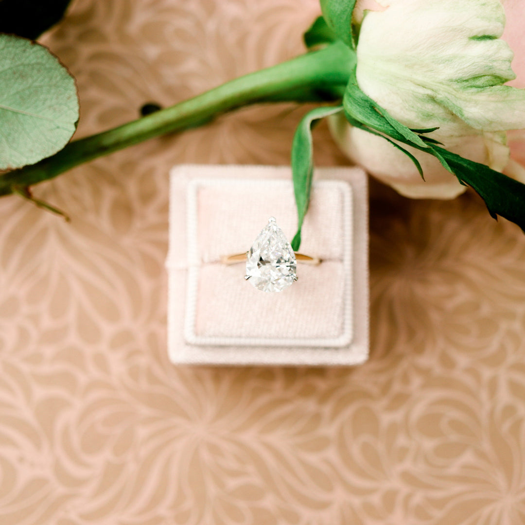 4.0ct Pear Cut Moissanite Diamond Cathedral Solitaire Engagement Ring