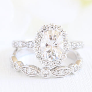 Oval Cut Moissanite Ring With Diamond Band