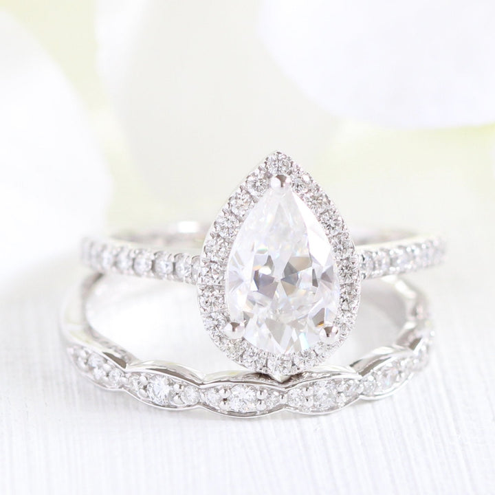 Pear Cut Moissanite Ring With Diamond Band