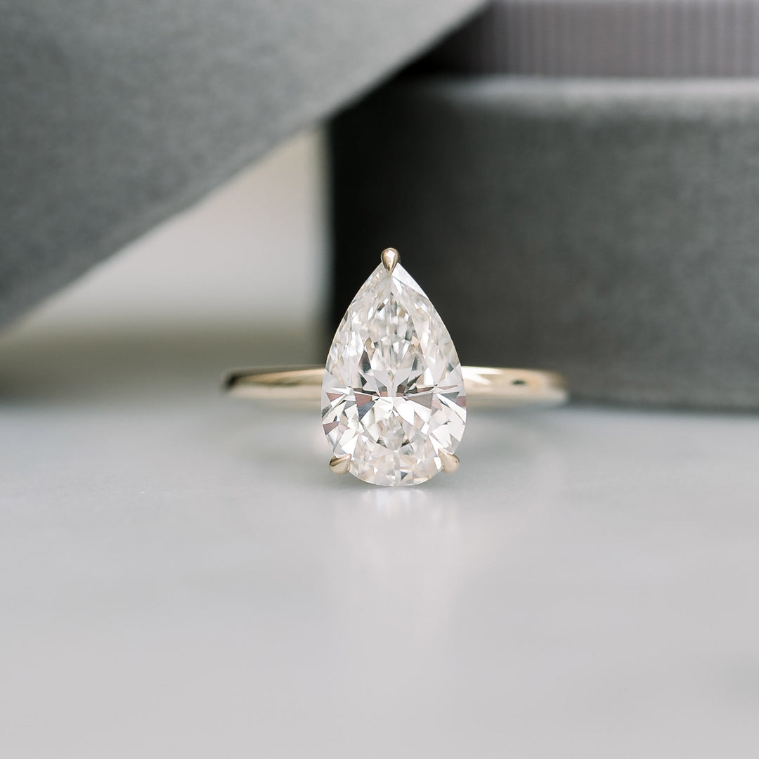 2.0ct Pear Cut Moissanite Diamond Petite Solitaire Engagement Ring