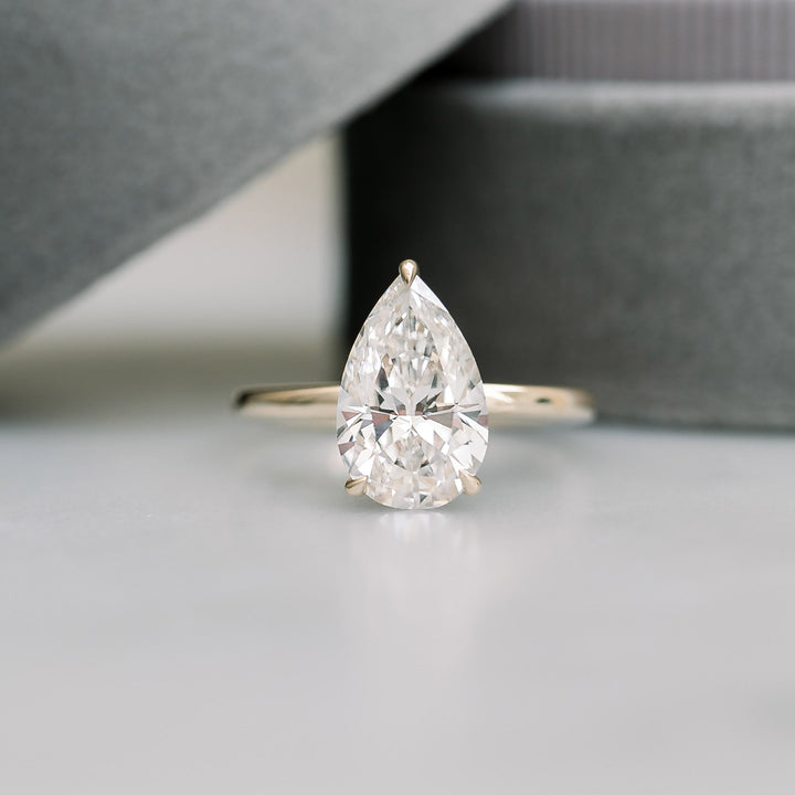 2.0ct Pear Cut Moissanite Diamond Petite Solitaire Engagement Ring