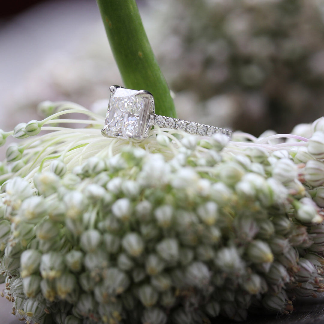 2.0CT Princess Cut Moissanite Petite Pave Diamond Engagement Ring