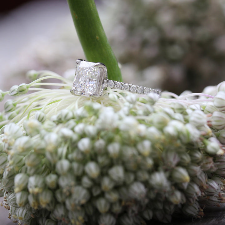 2.0CT Princess Cut Moissanite Petite Pave Diamond Engagement Ring