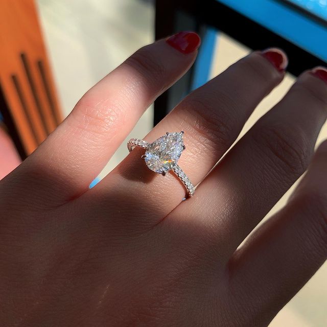 1.5 CT Pear Cut Hidden Halo Moissanite Engagement Ring