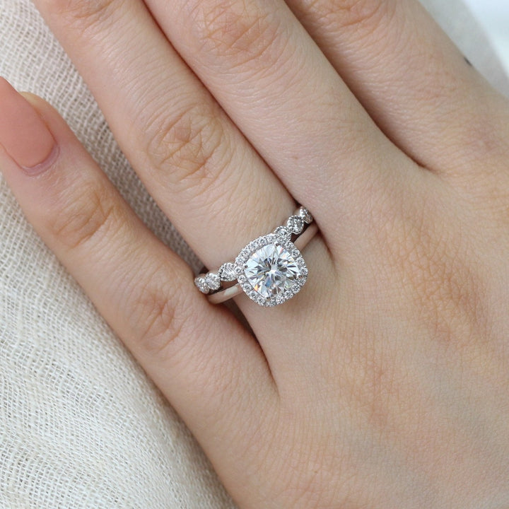 Solitaire Cushion Cut Moissanite Ring With Milgrain Band Ring