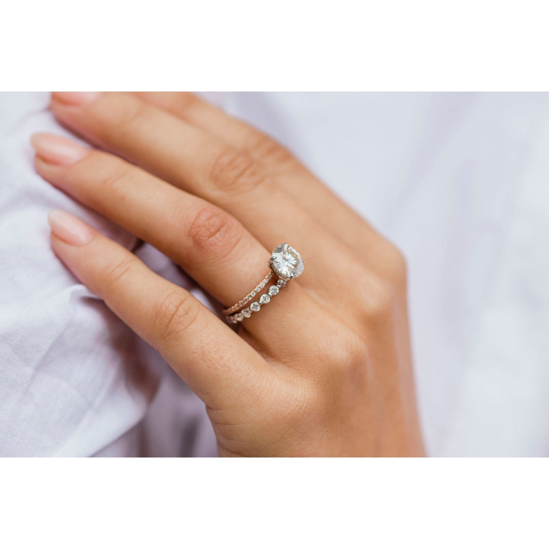 2.10CT Round Cut Hidden Halo Moissanite Diamond Engagement Ring