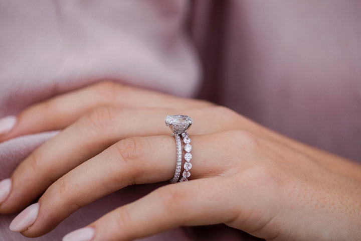 3.0CT Oval Cut Hidden Halo Four Prongs Moissanite Diamond Engagement Ring