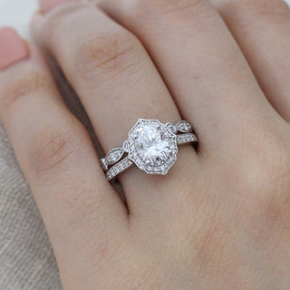 Oval Cut Moissanite Ring With Bezel Diamond Band