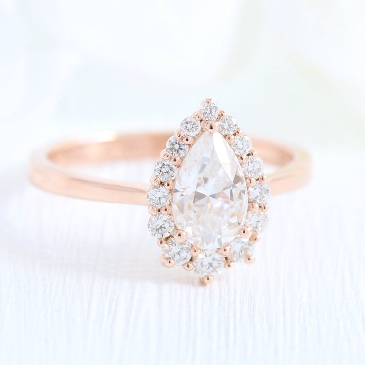 Pear cut moissanite with pave bridal band set 14k in rose gold