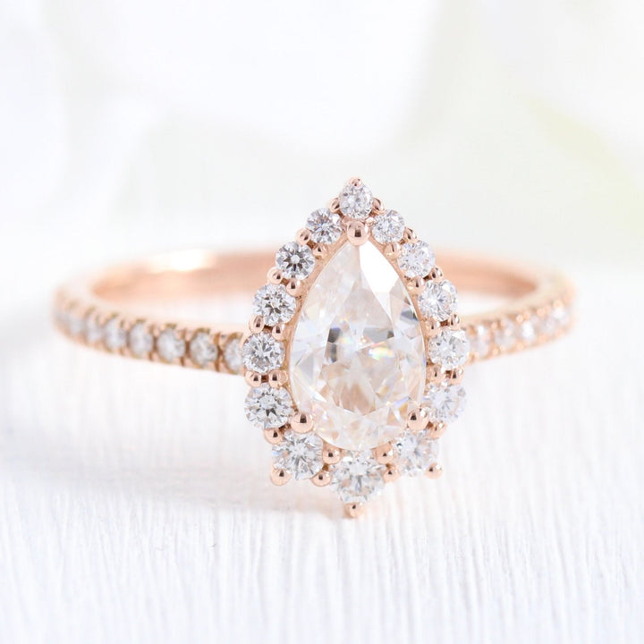 Pear cut moissanite with bridal band set 14k in rose gold