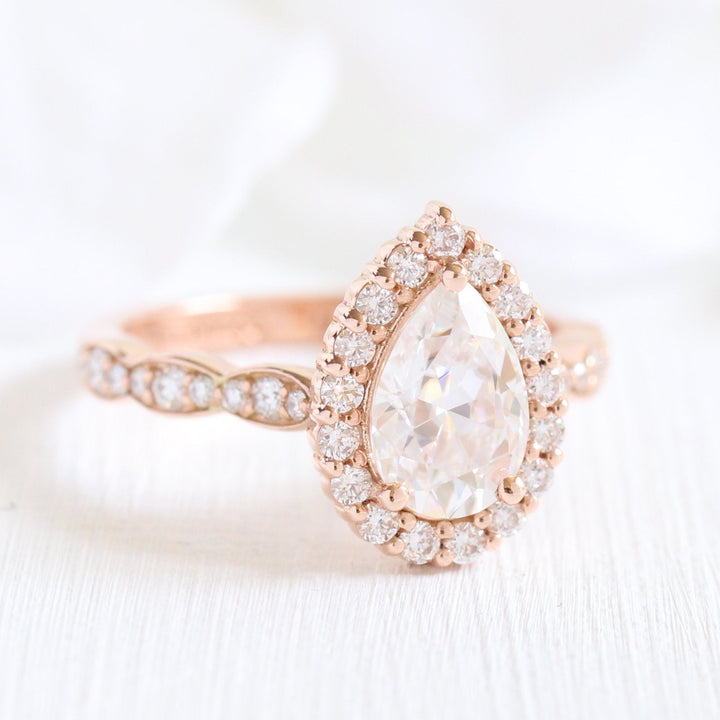 Pear cut moissanite with bridal band set 14k in rose gold