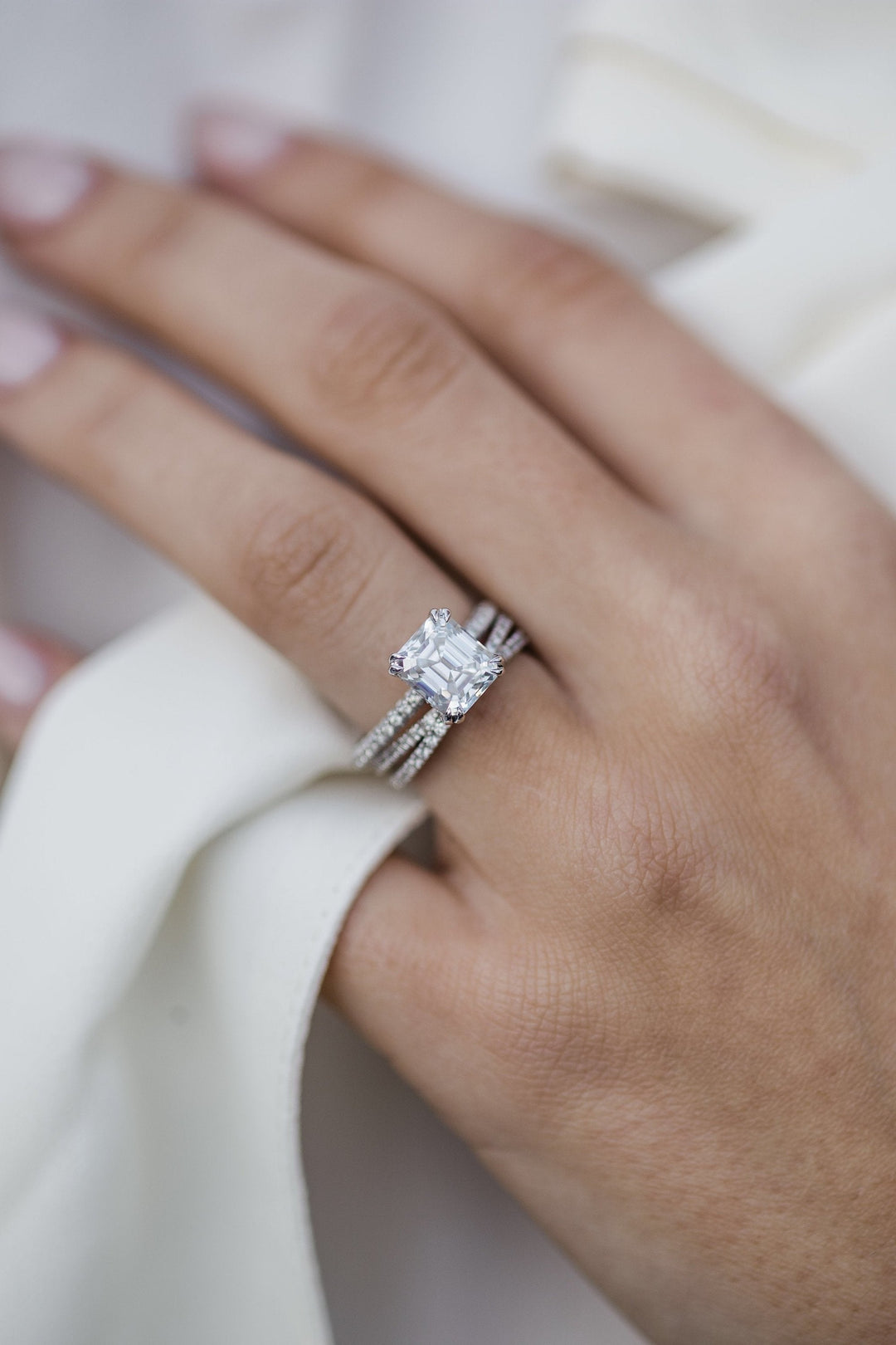 2.30CT Ascher Cut Hidden Halo Moissanite Diamond Engagement Ring