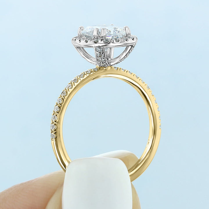 1.93CT Oval Cut Halo Moissanite Engagement Ring in 18K Yellow Gold