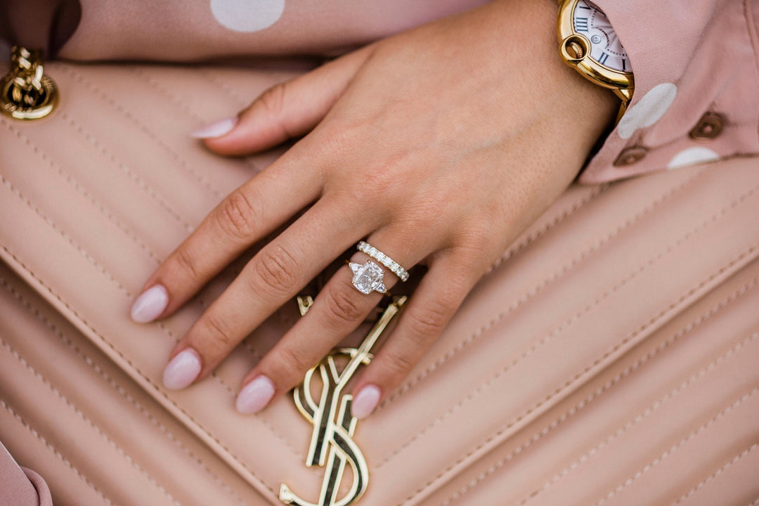 4.20CT Elongated Cushion Cut Three Stone Moissanite Diamond Engagement Ring