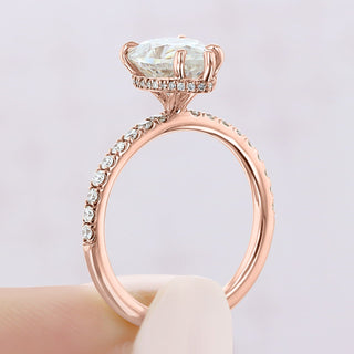 1.93CT Pear Cut Hidden Halo Moissanite Engagement Ring in 18K Rose Gold