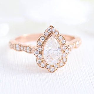 Pear cut moissanite with bridal band set 14k in rose gold