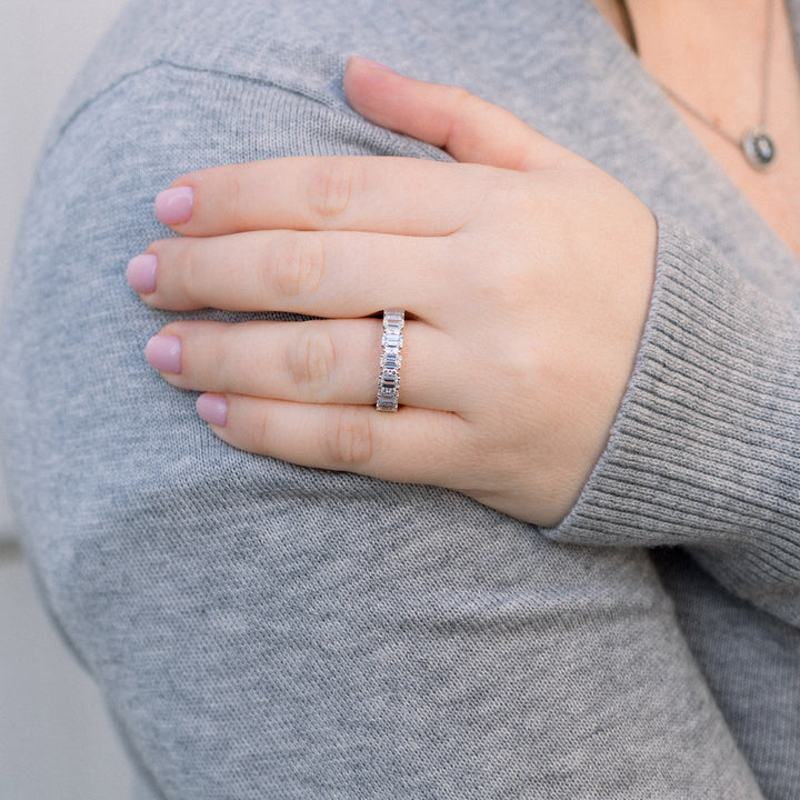 Emerald Cut & Round Moissanite 3/4Eternity Wedding Band