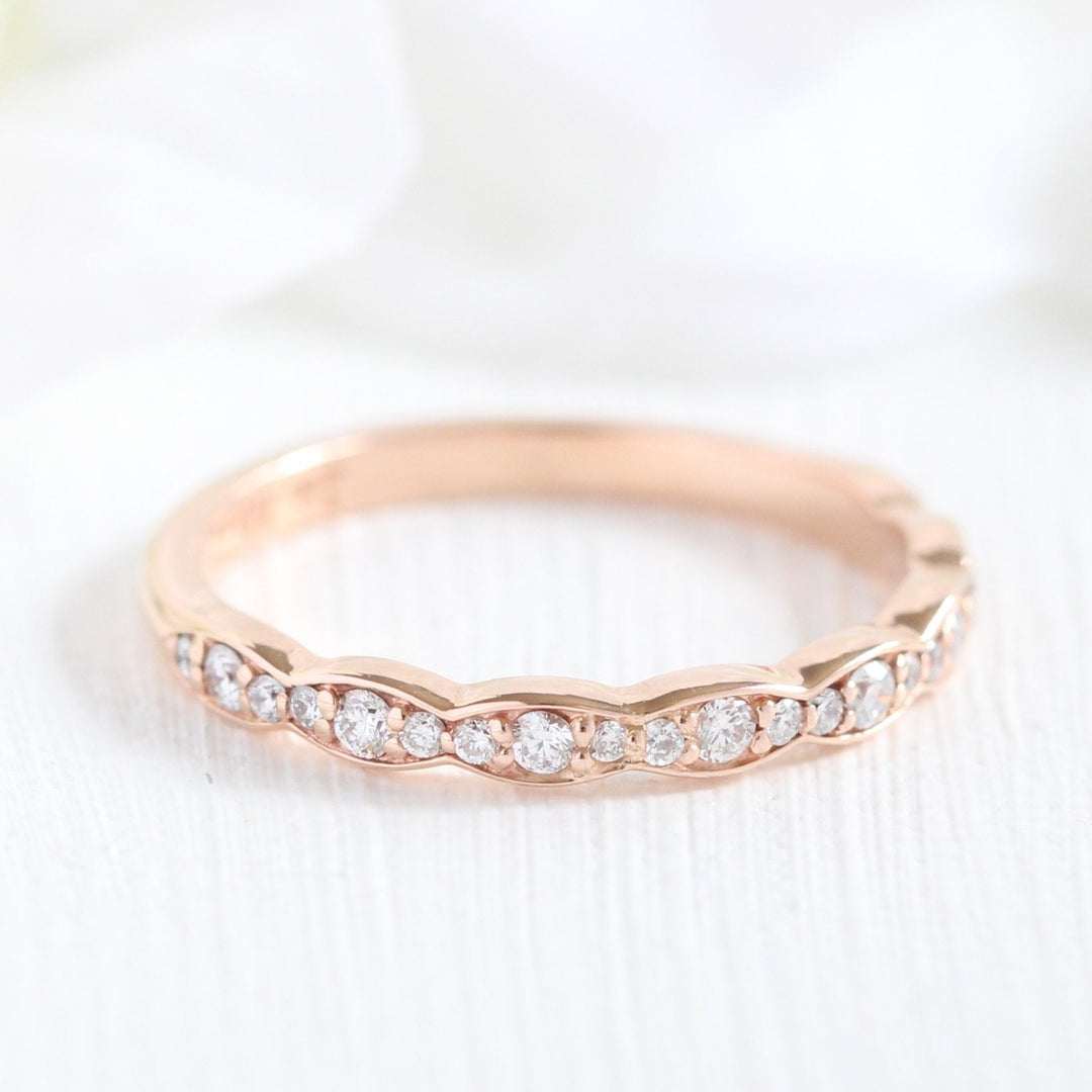 Pear cut moissanite with halo bridal band set 14k in rose gold