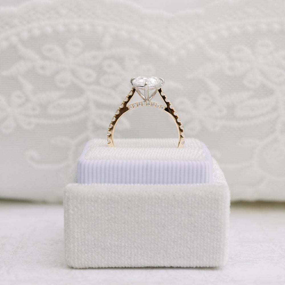 2.25CT Pear Cut Moissanite Cathedral Pave Diamond Engagement Ring