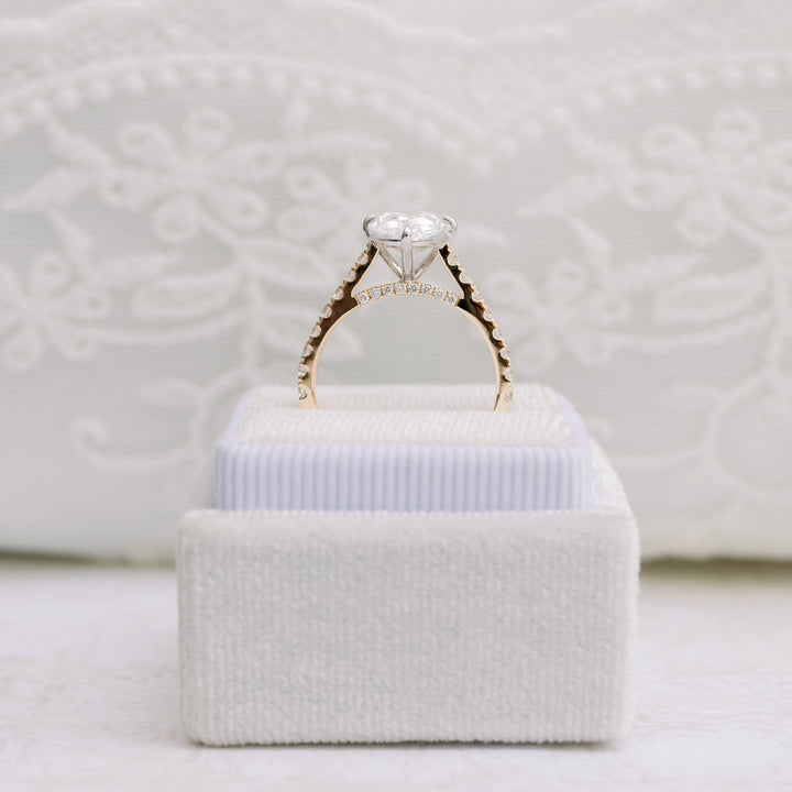 2.25CT Pear Cut Moissanite Cathedral Pave Diamond Engagement Ring