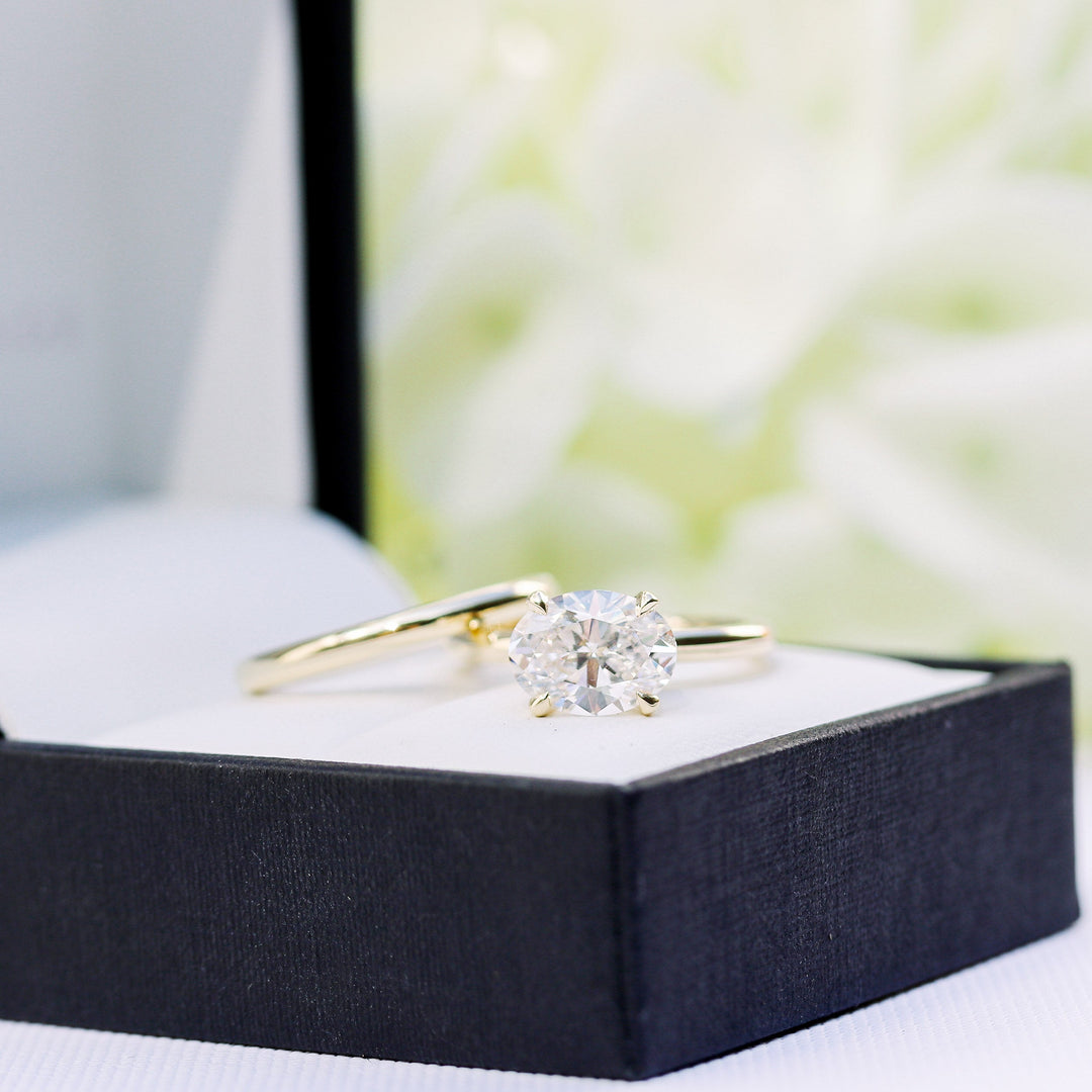 2.0ct Oval Cut East-West Moissanite Diamond Engagement Ring