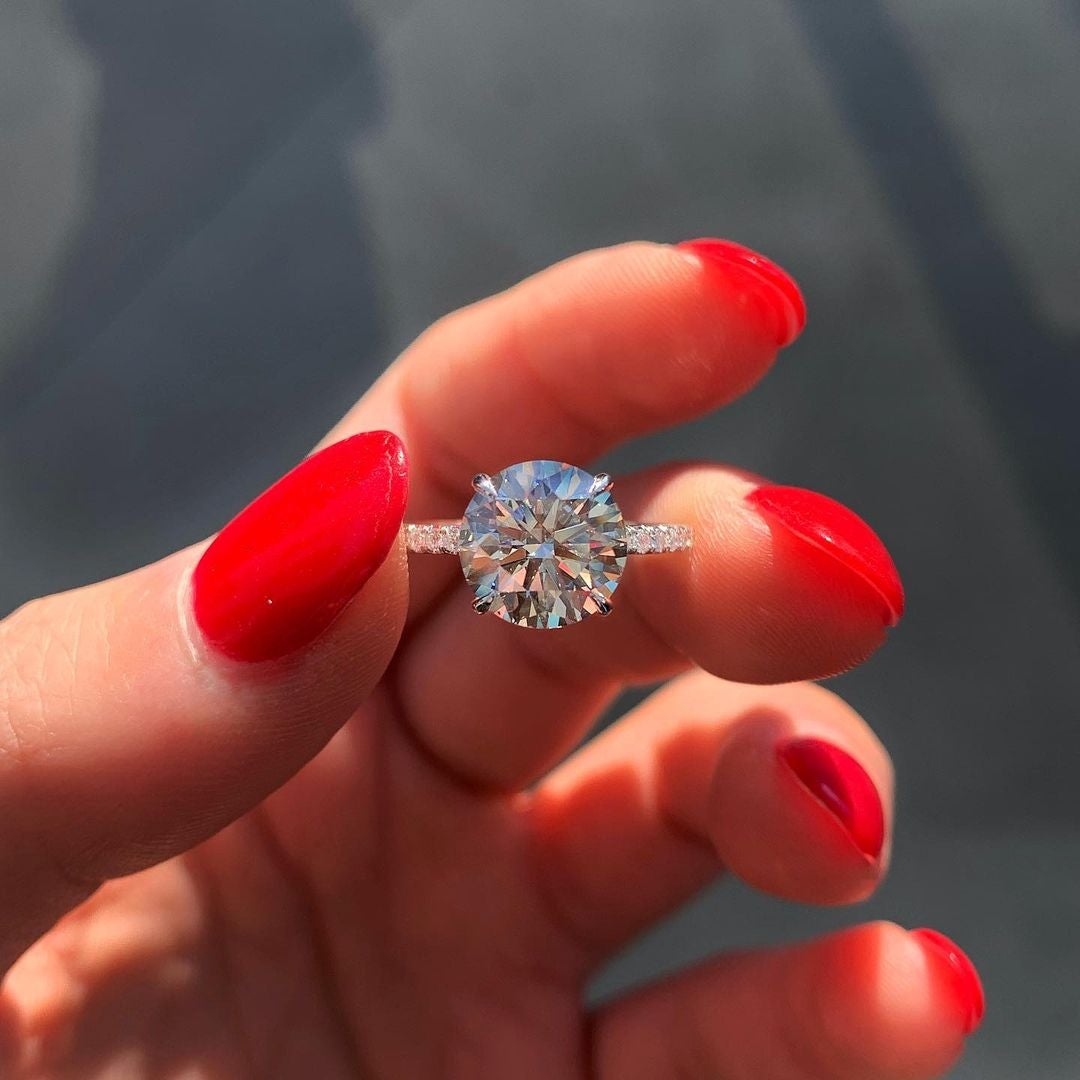 1.50CT Round Cut Pave Moissanite Diamond Engagement Ring