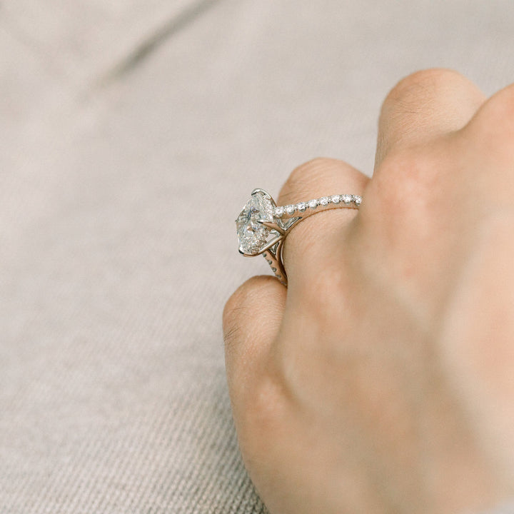 2.25CT Cushion Cut Moissanite Cathedral Pave Diamond Engagement Ring