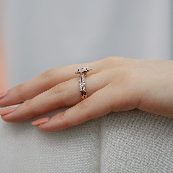 1.50ct Oval Moissanite Halo Engagement Ring Match with Channel Set Band