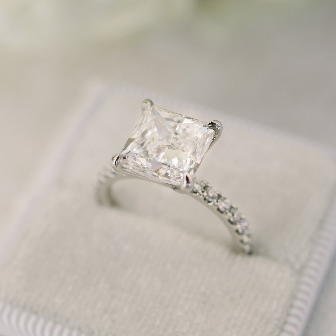 1.50CT Princess Cut Moissanite Classic Pave Diamond Engagement Ring